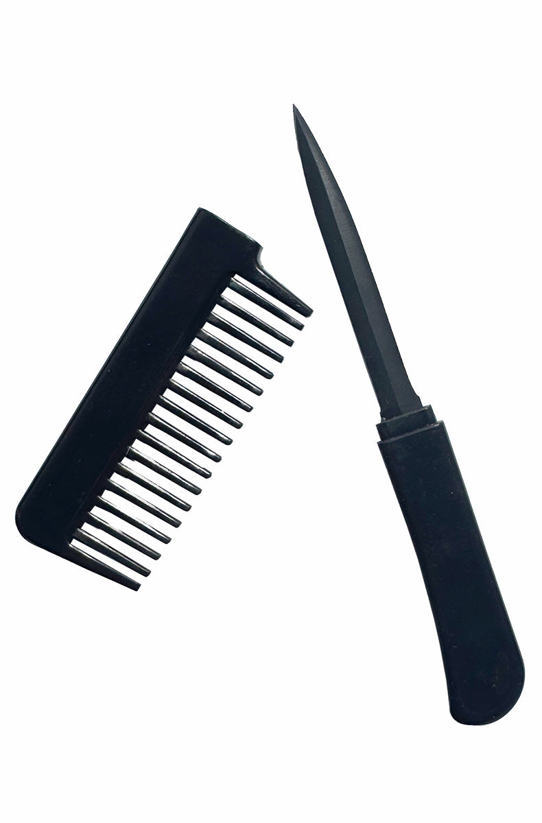 Black hidden knife comb plastic tactical tool 