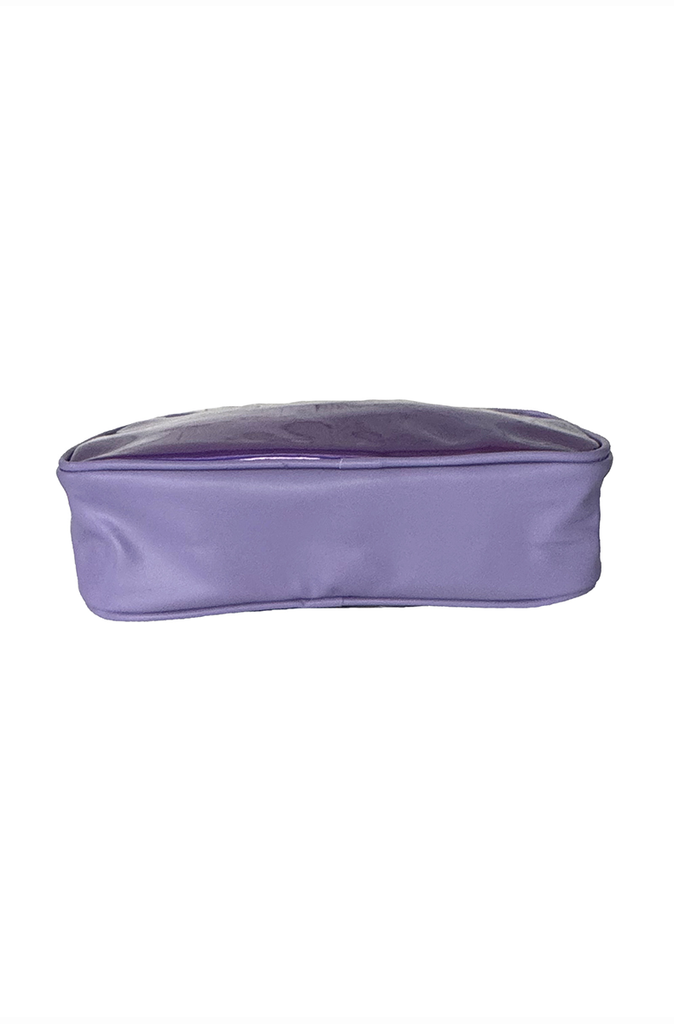 purple holographic pvc makeup bag bold glitter lettering
