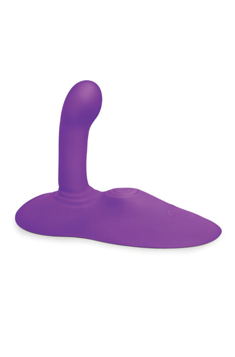 The Cowgirl Rodeo Rider purple ride-on sex machine with silicone saddle and thrusting shaft, angled view