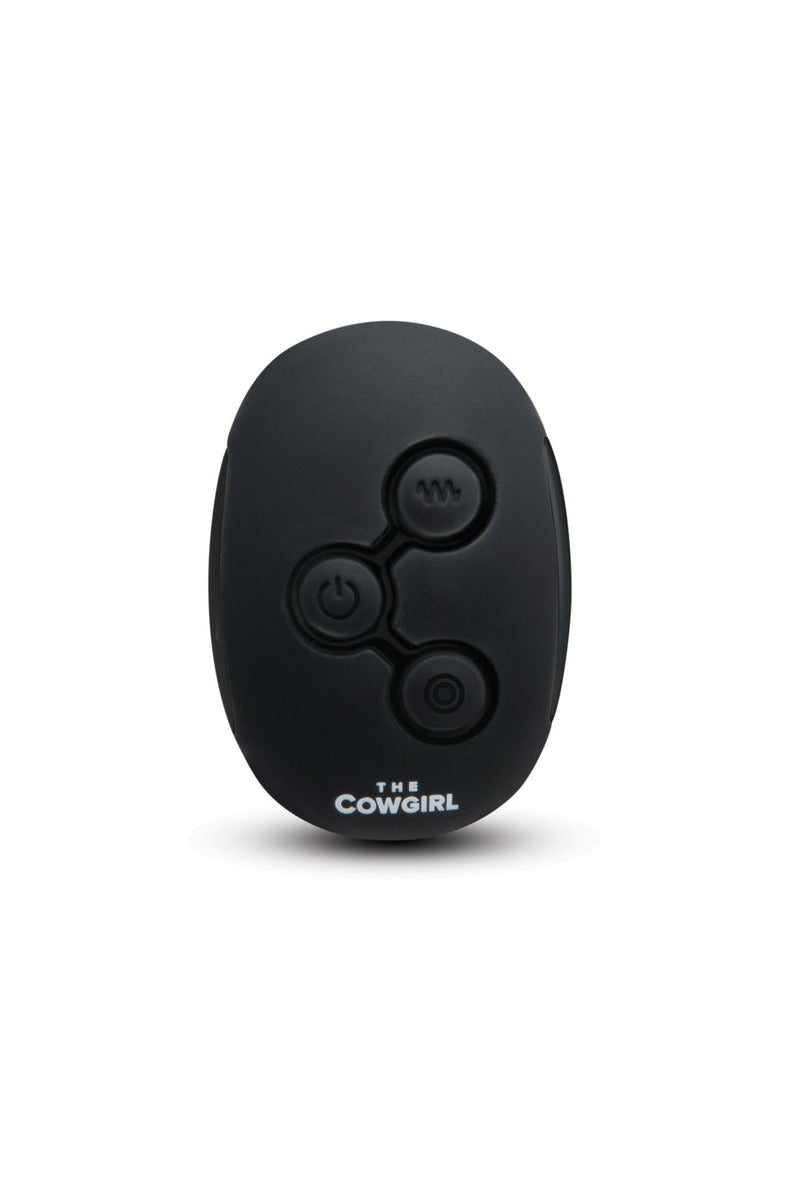 The Cowgirl Rodeo Rumbler rechargeable remote control with three buttons
