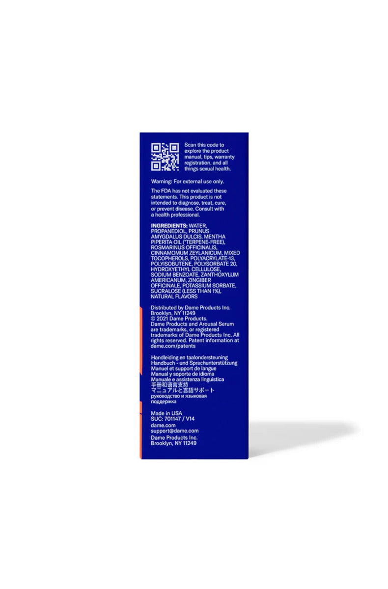 Dame Arousal Serum box back panel