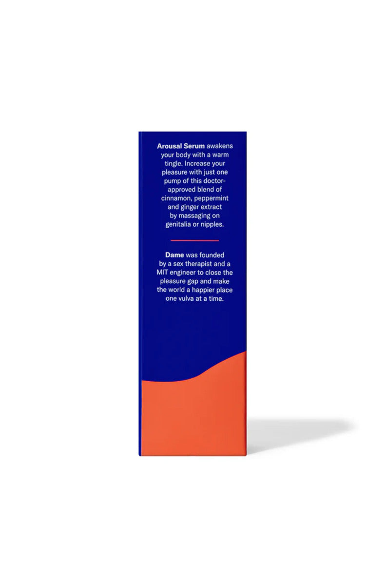 Dame Arousal Serum box ingredients and warning panel