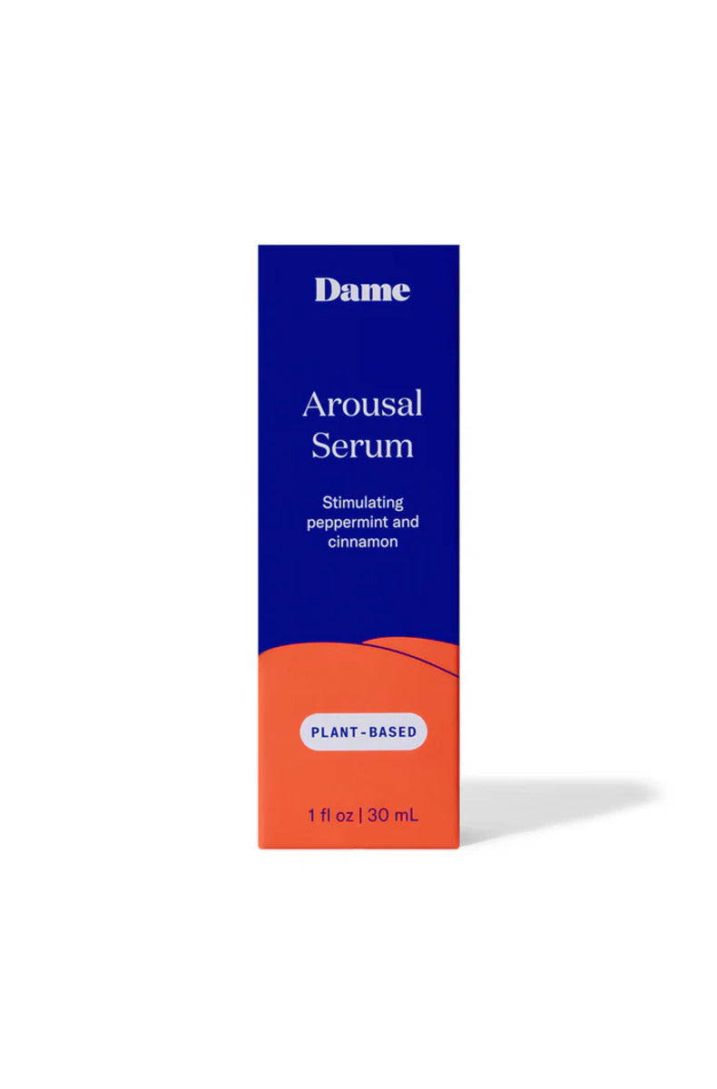 Dame Arousal Serum box features: vegan, pH-balanced, cruelty-free