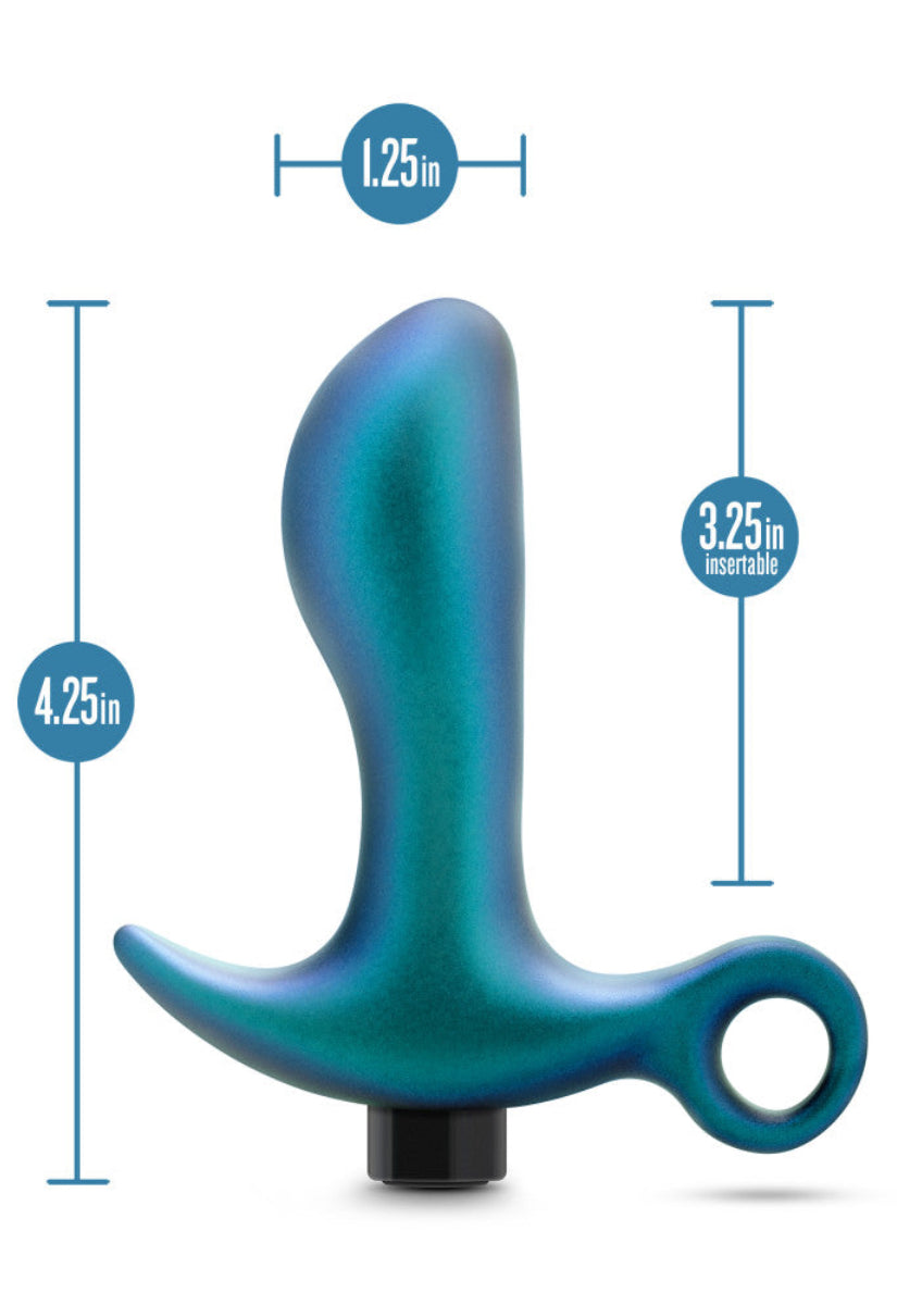 Size diagram of the prostate plug: 4.25 inch length, 3.25 inch insertable, 1.25 inch width, on white.