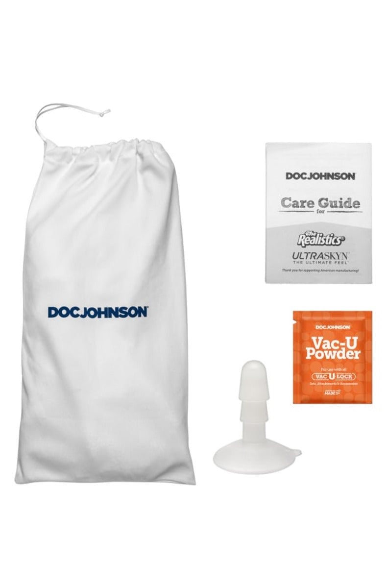 Damion Dayski dildo included Doc Johnson storage bag, care guide and Vac-U powder
