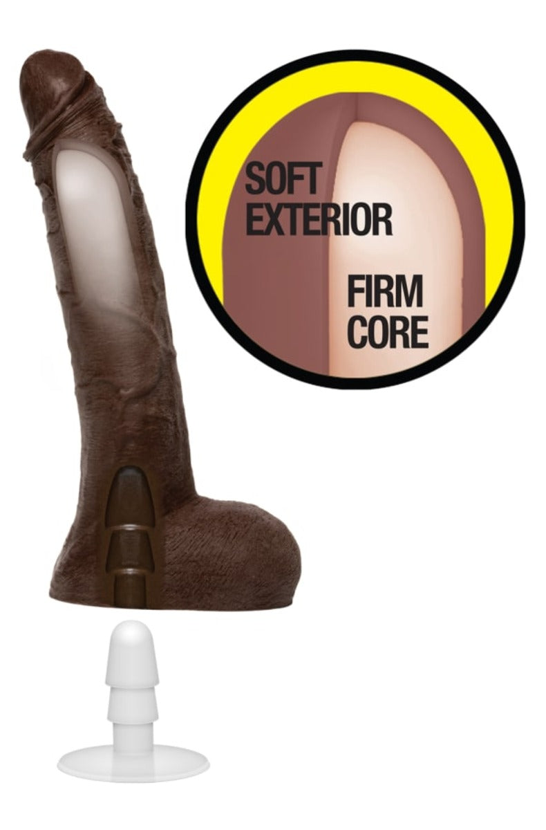 Jason Luv dildo dual-density cutaway showing soft exterior and firm core