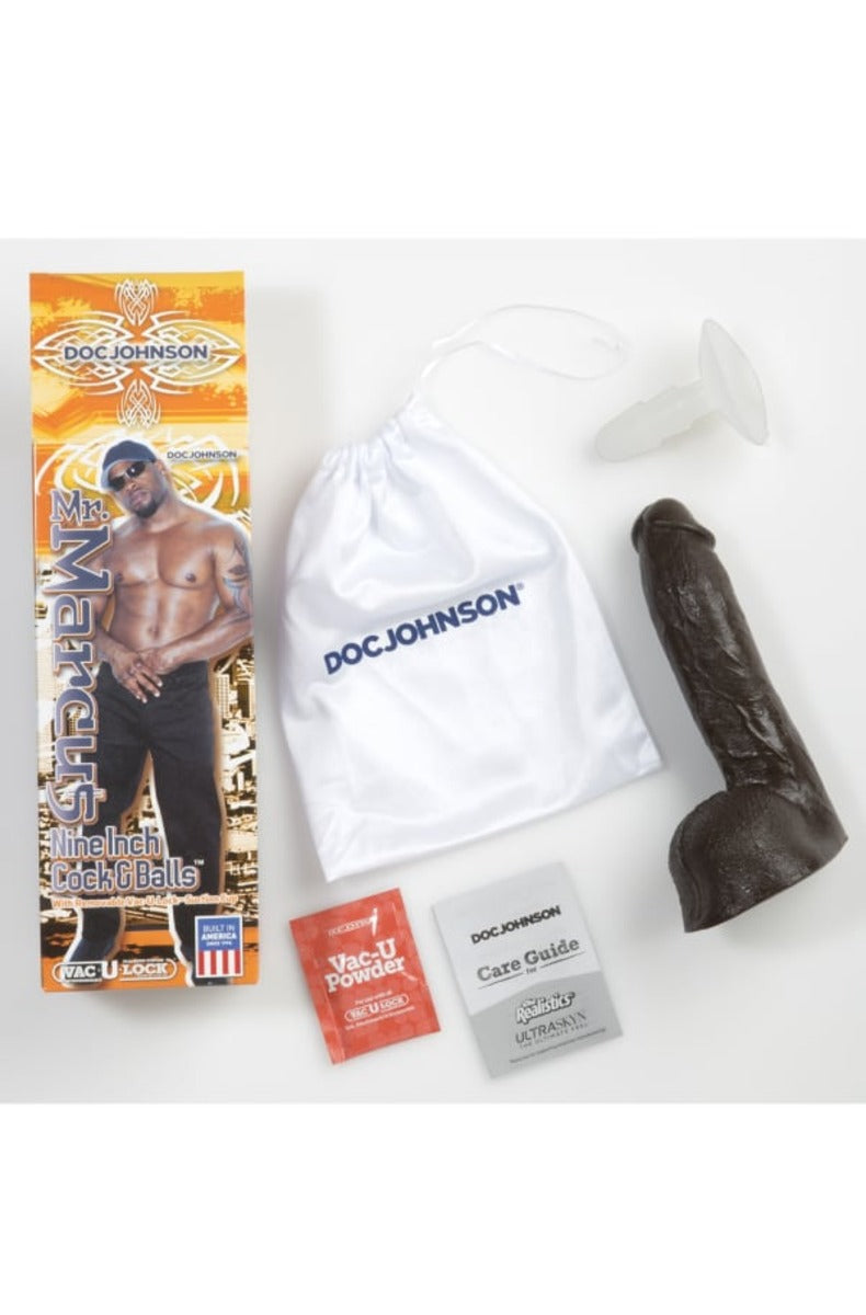 Mr. Marcus dildo included Doc Johnson storage bag, care guide and Vac-U powder