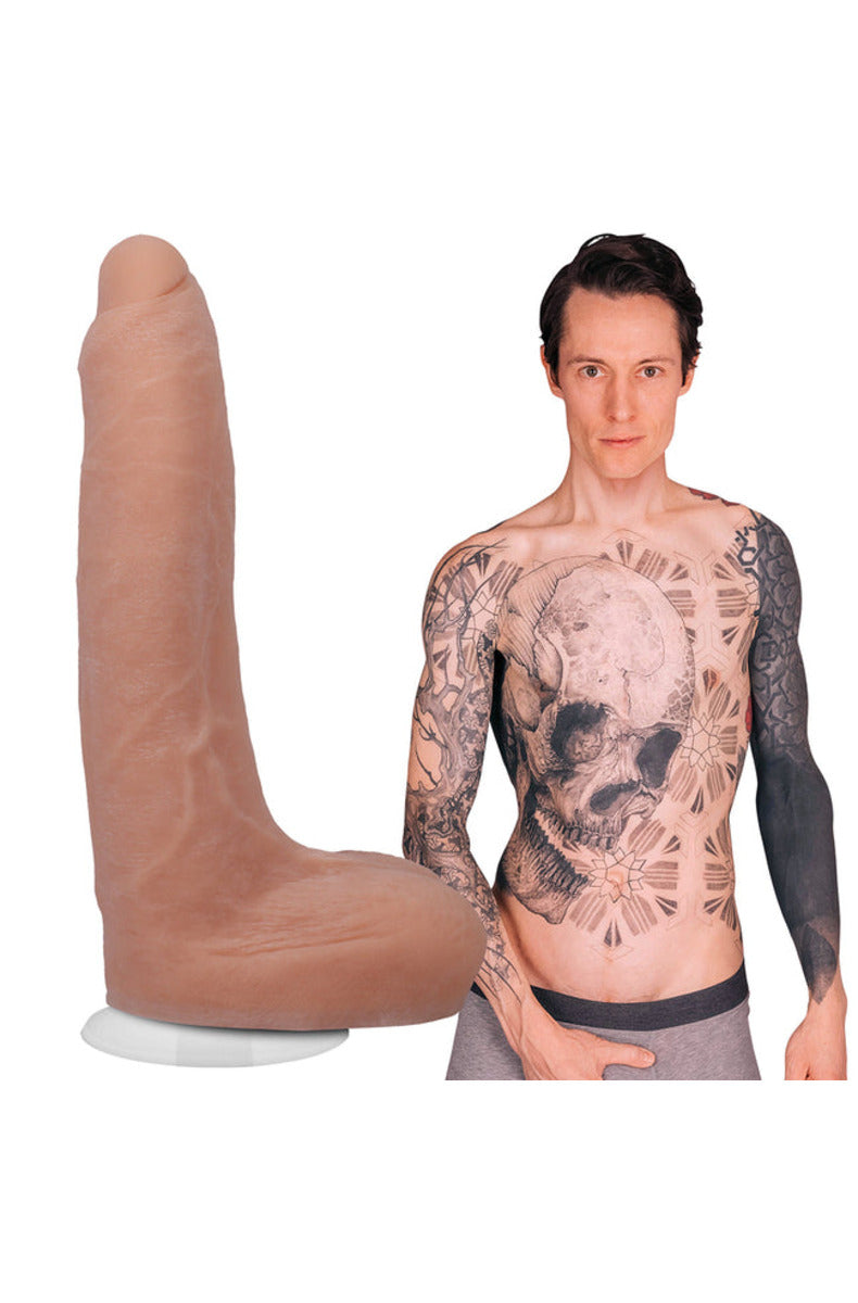Owen Gray ULTRASKYN dildo shown beside porn star Owen Gray