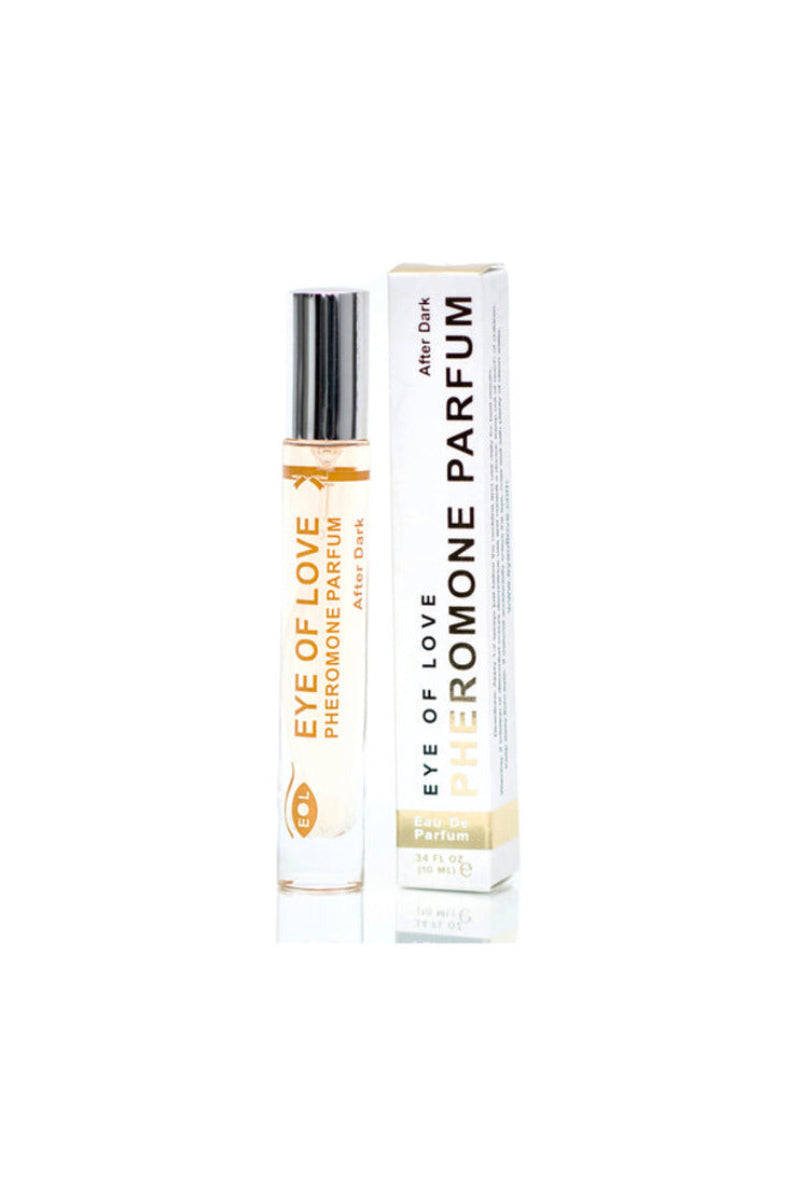 Eye of Love After Dark pheromone perfume bottle and gold box, Attract Him