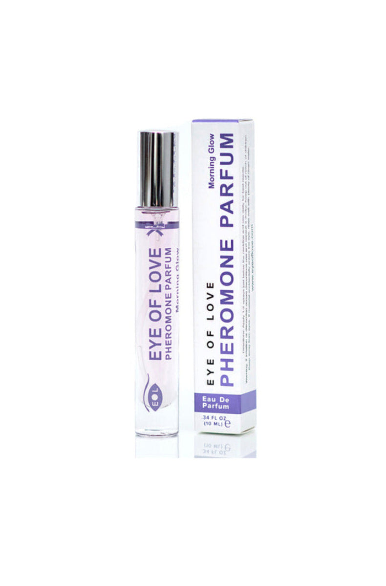 Eye of Love Morning Glow pheromone perfume bottle and lavender box, Attract Him