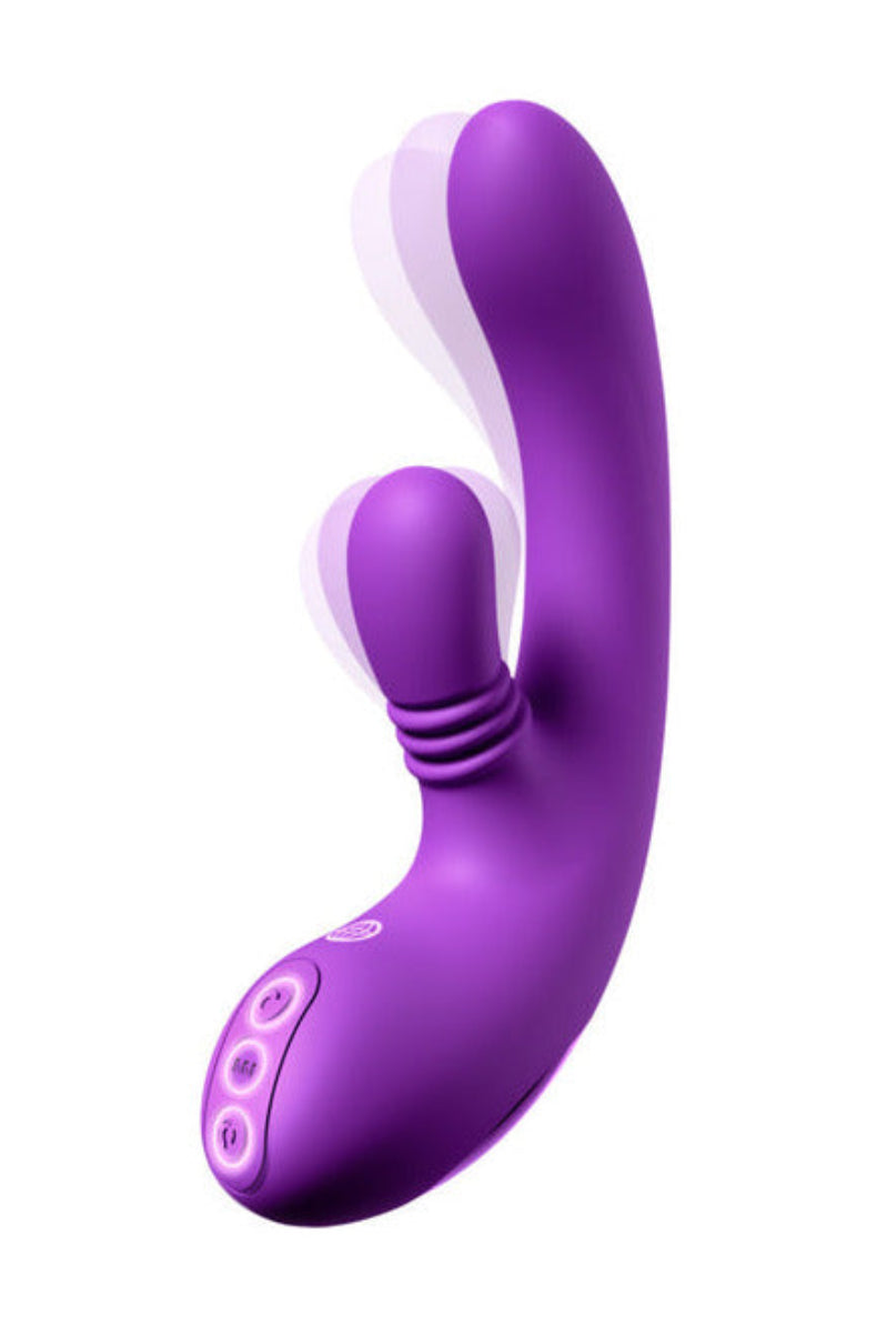 Purple Fantasy For Her IntiMotion G Pro dual vibrator, angled view showing both arms and controls