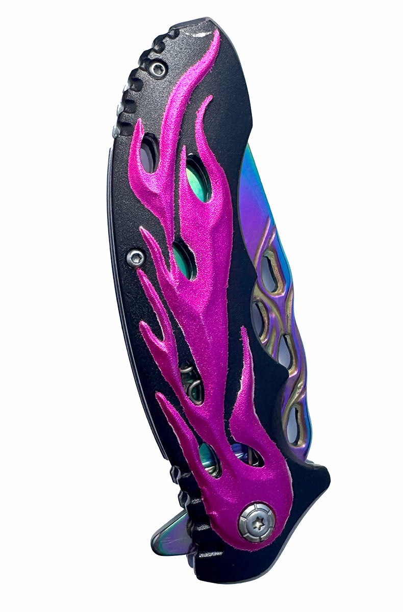 trendy flames design pocket knife with clip for women