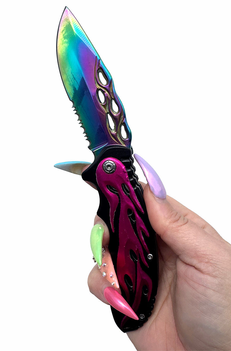 Woman using aesthetic spring assist pocket knife for everyday carry lifestyle 