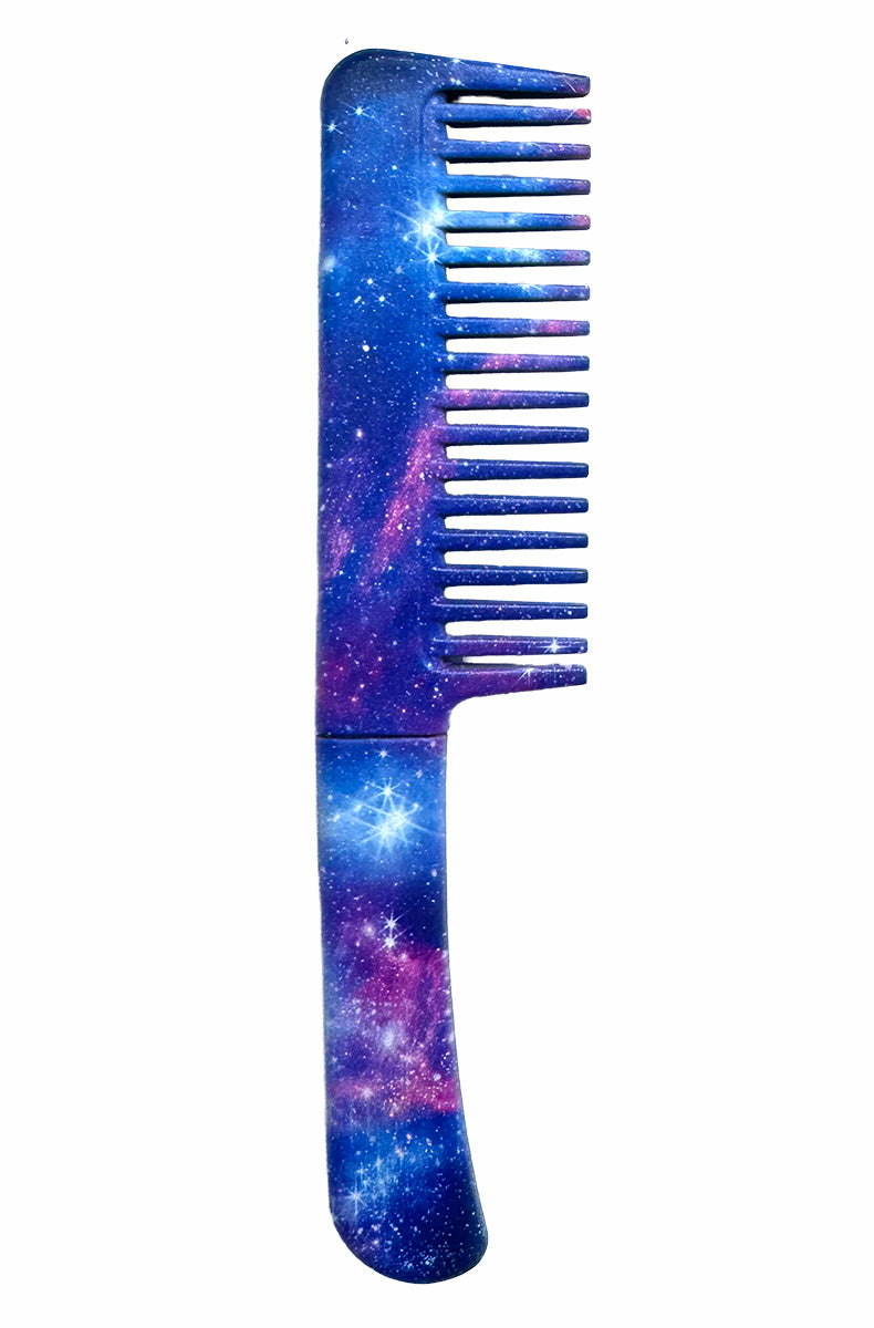Galaxy print comb with hidden knife blade 6.5 inch overall length 