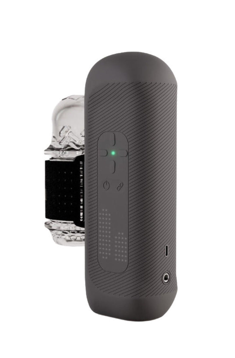 The Handy 2 grey automatic stroker showing the LED control interface, power and link buttons, and USB-C port, with clear sleeve attached