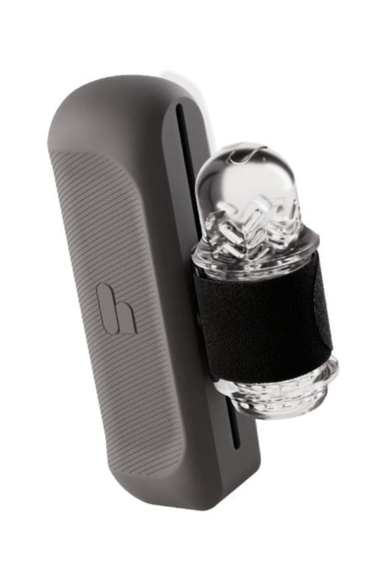 The Handy 2 at an angle showing the clear TrueGrip sleeve held by the black band and the H logo