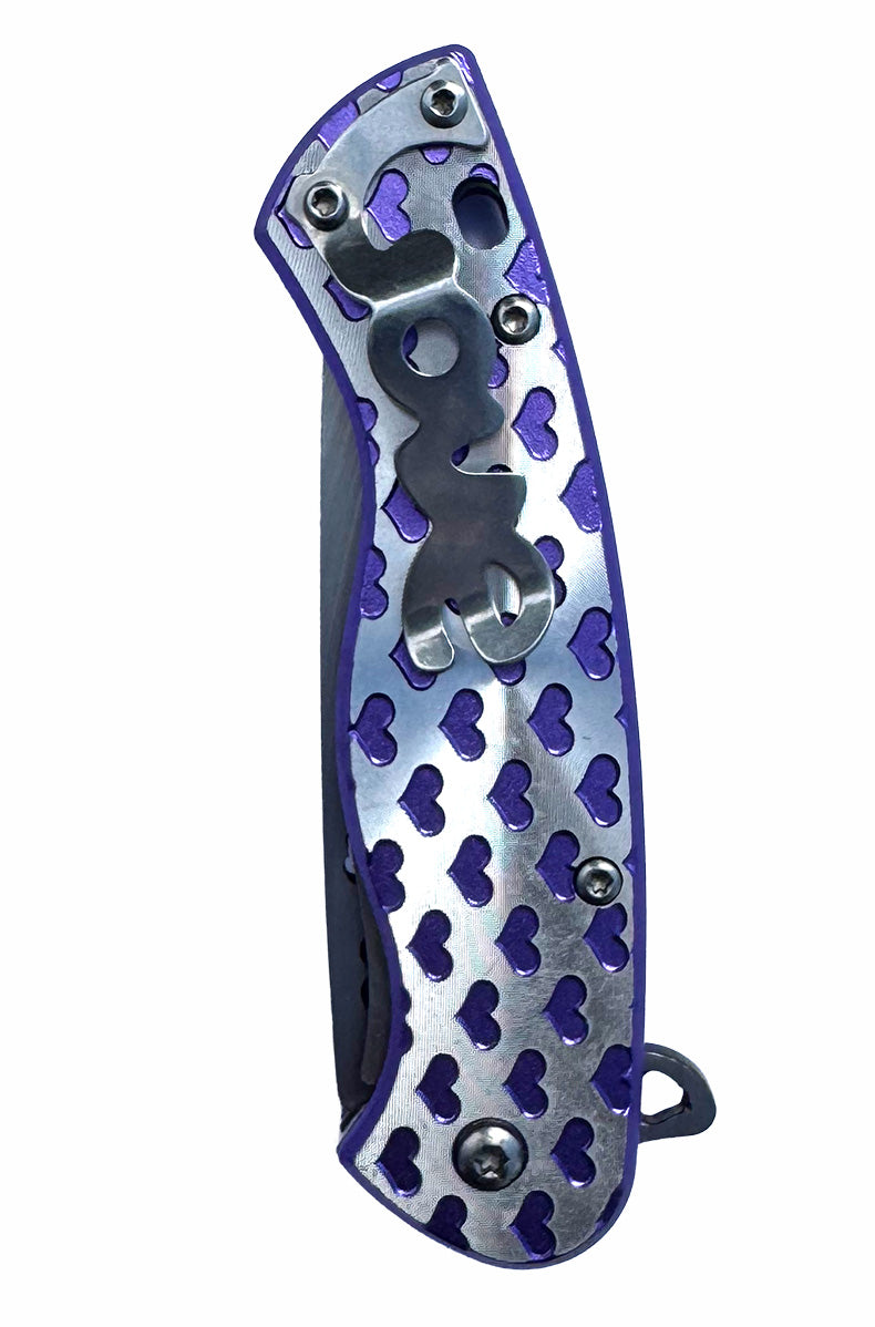 Lifestyle tactical knife aesthetic purple silver heart blade collection for women
