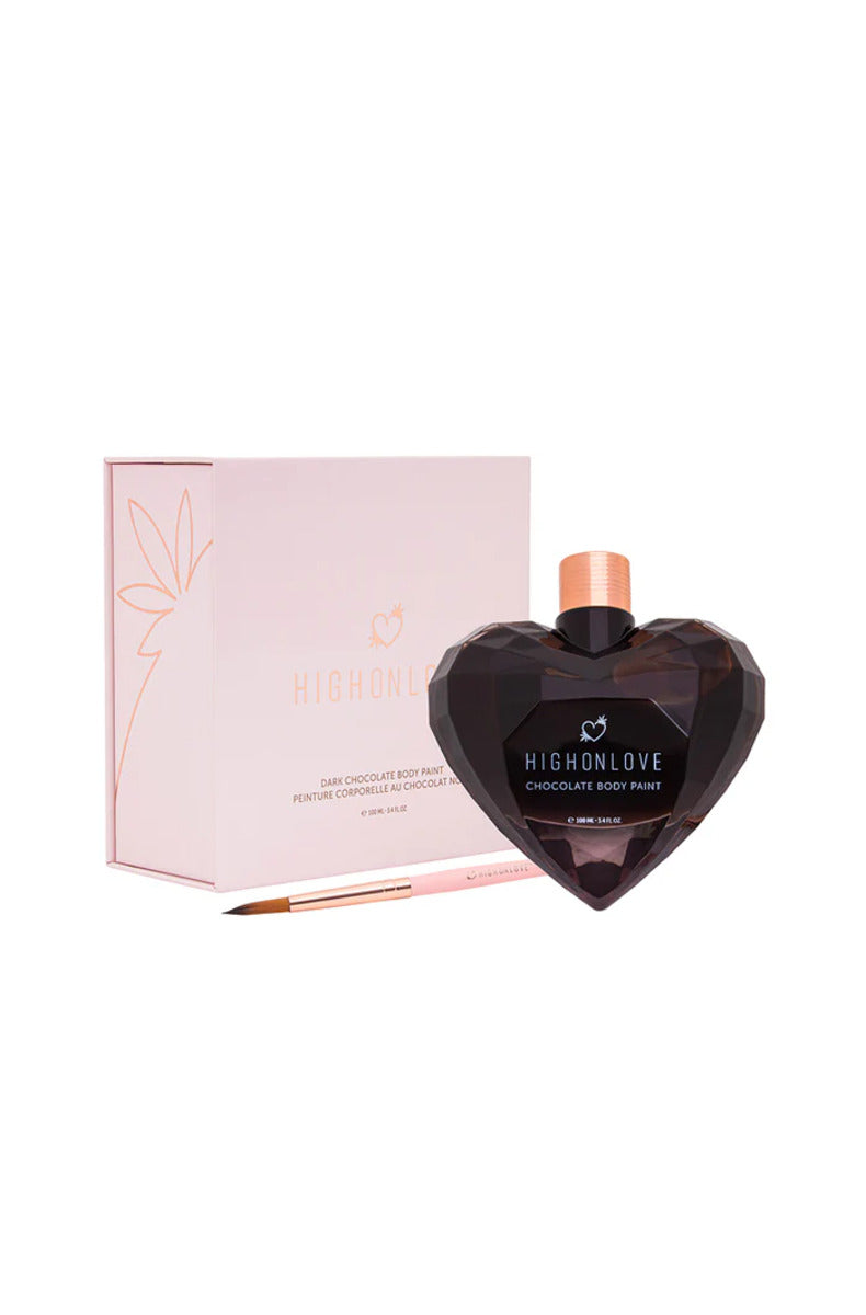 HighOnLove Dark Chocolate Body Paint heart-shaped bottle with brush and box