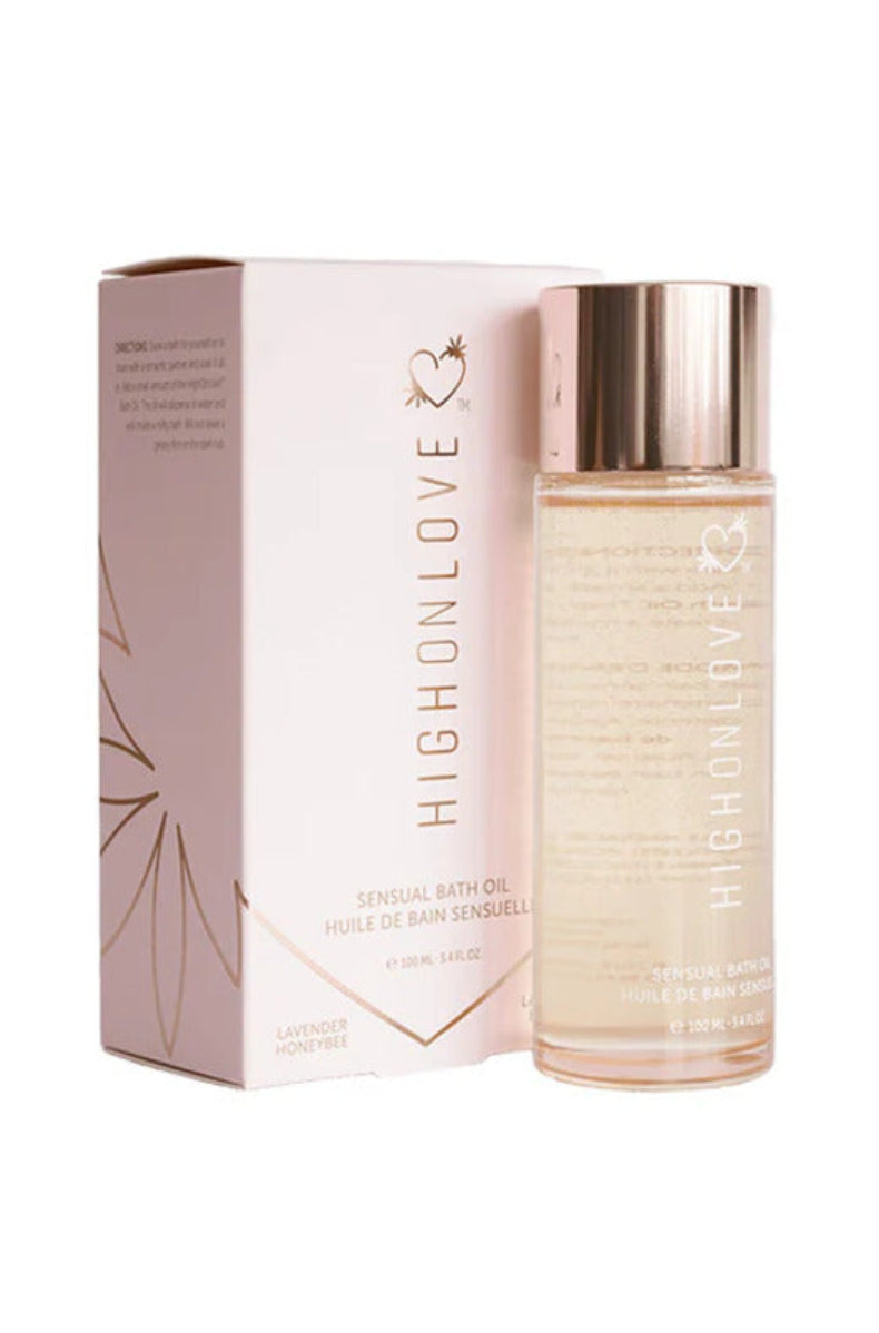 HighOnLove Lavender Honeybee sensual bath oil bottle and box