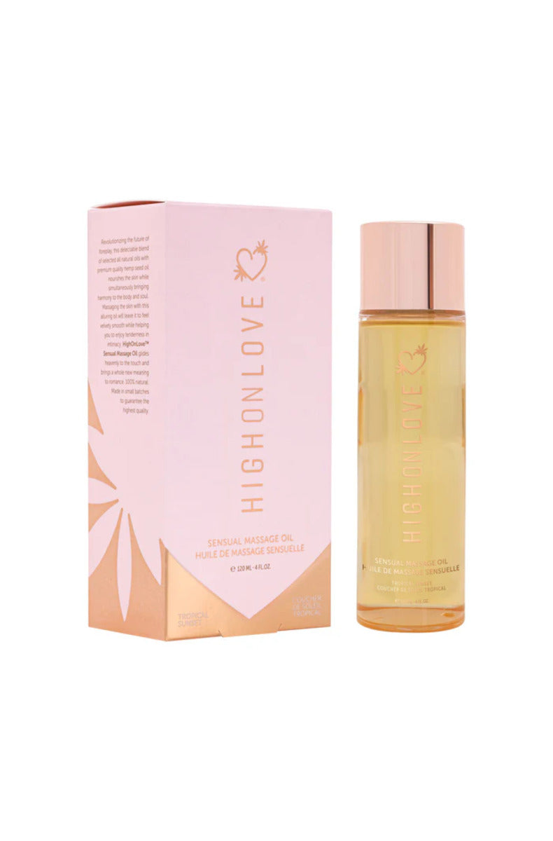 HighOnLove Sensual Massage Oil in Tropical Sunset, bottle and box