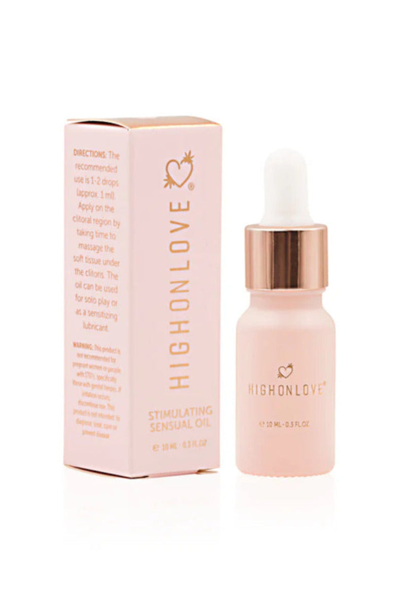 HighOnLove Mini Stimulating Sensual Oil pink dropper bottle and box