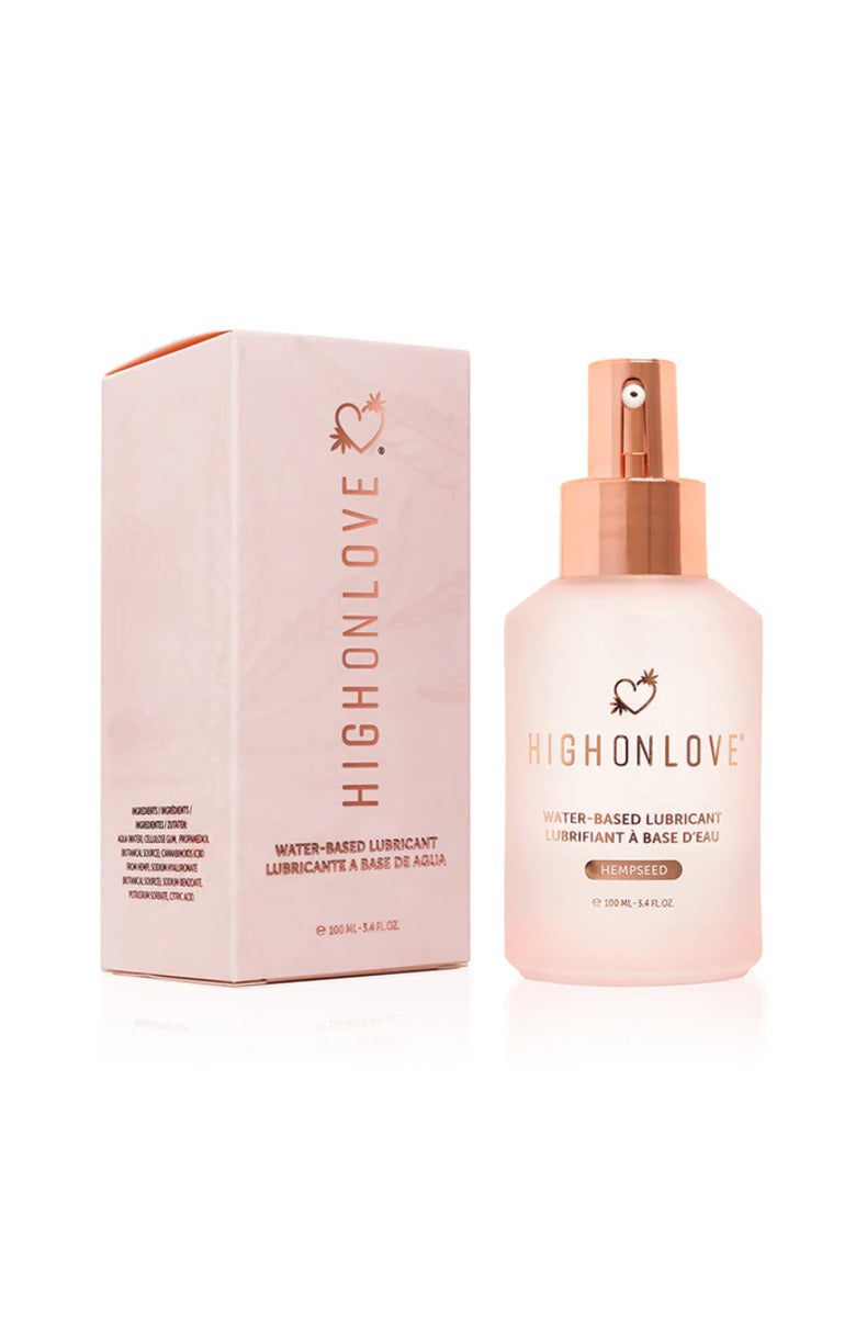 HighOnLove water-based lubricant bottle beside its box