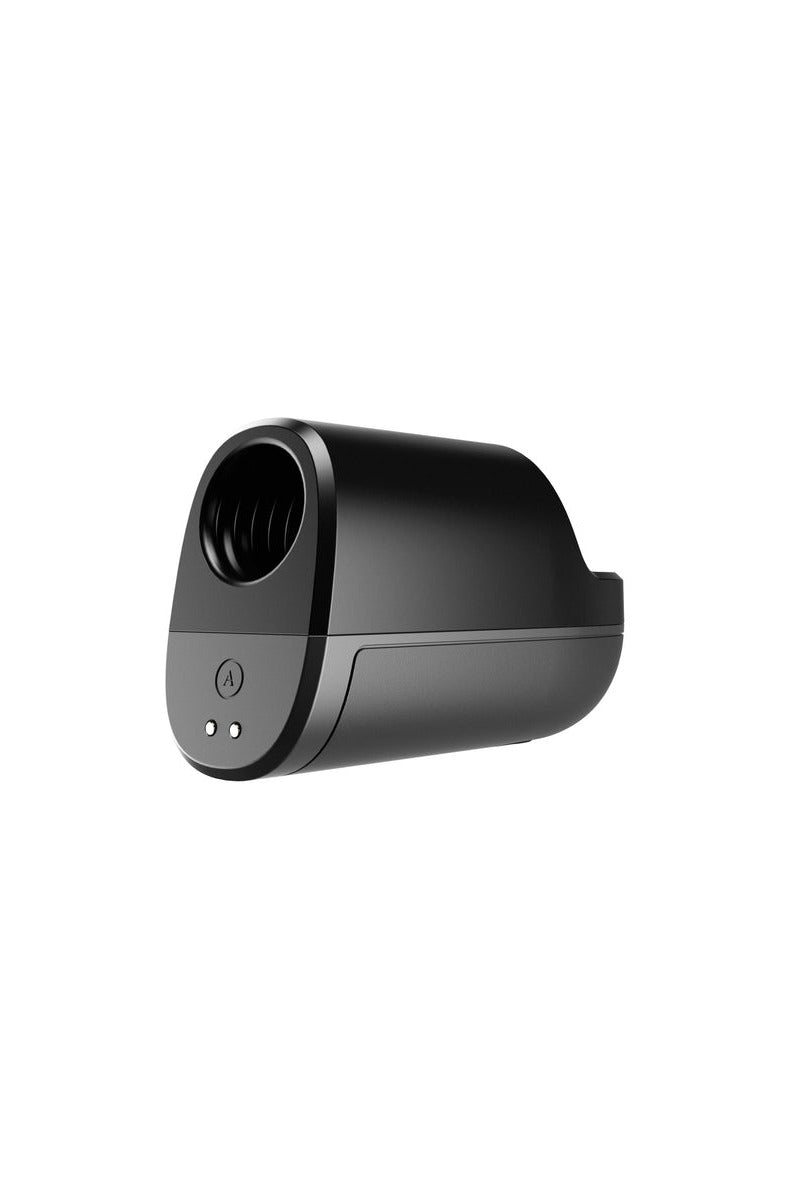 Arcwave Ion 2 black Pleasure Air stroker at an angle showing the opening and A logo