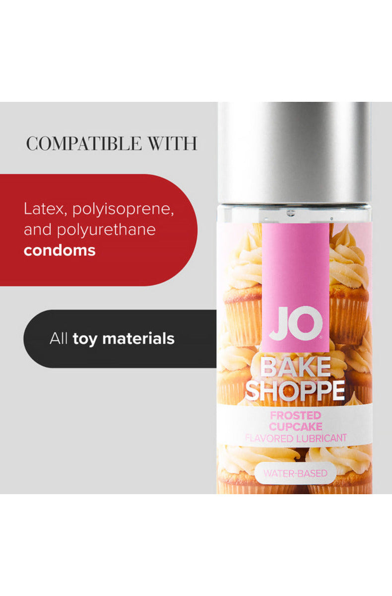 JO Bake Shoppe Frosted Cupcake lube compatibility with condoms and all toys