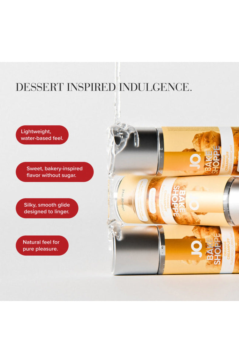 JO Bake Shoppe Orange Creampuff lube features: sugar-free, water-based, natural feel