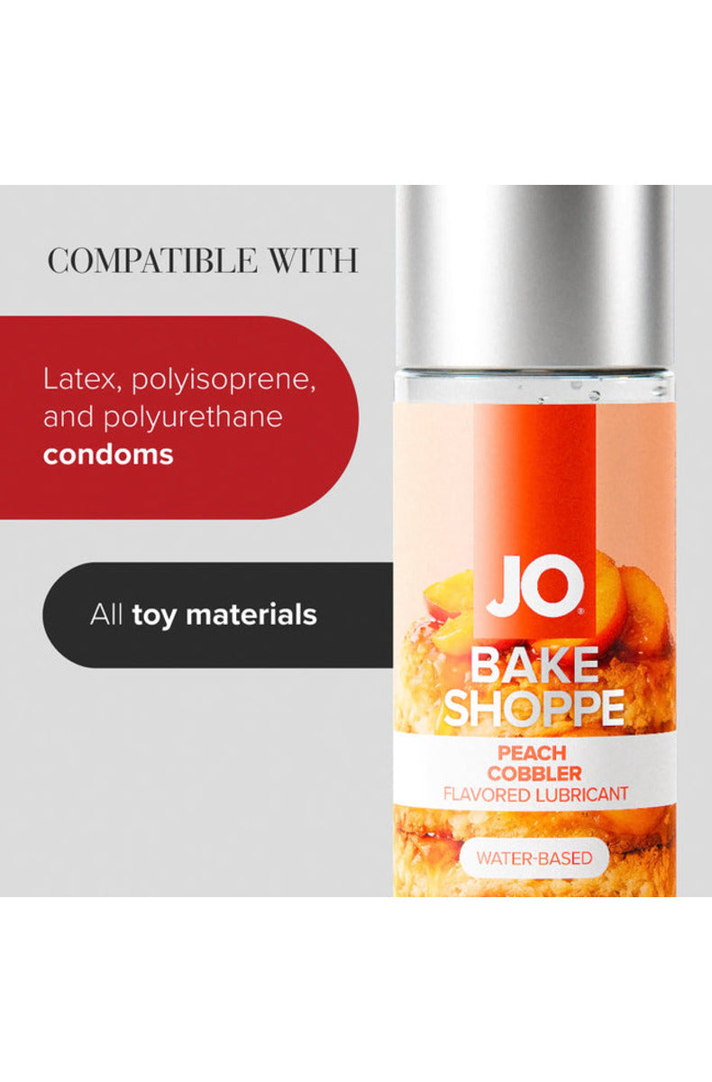 JO Bake Shoppe Peach Cobbler lube compatibility with condoms and all toys