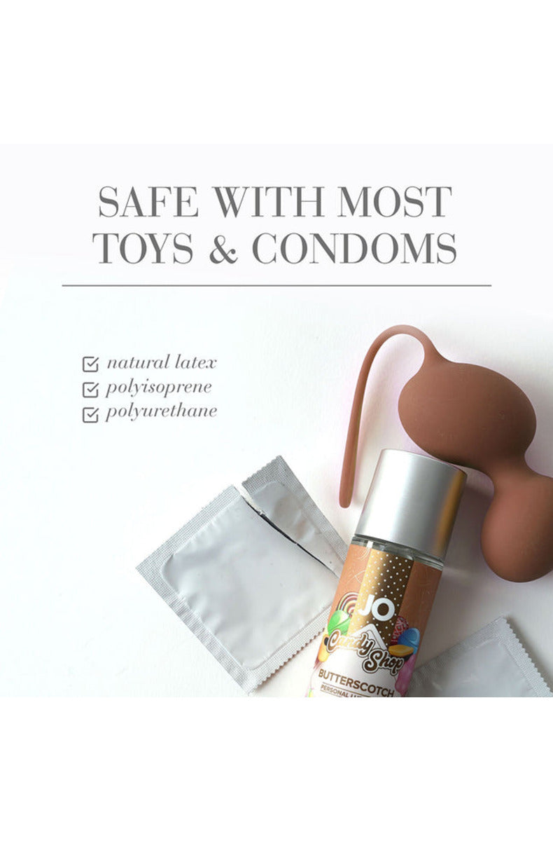 JO Candy Shop Butterscotch lube safe with most toys and condoms