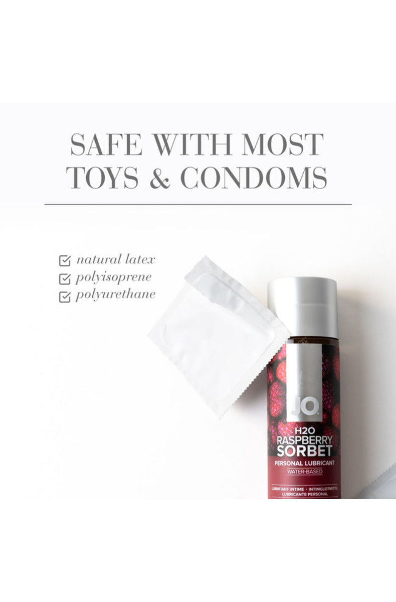 JO H2O Raspberry Sorbet lubricant toy and condom compatibility