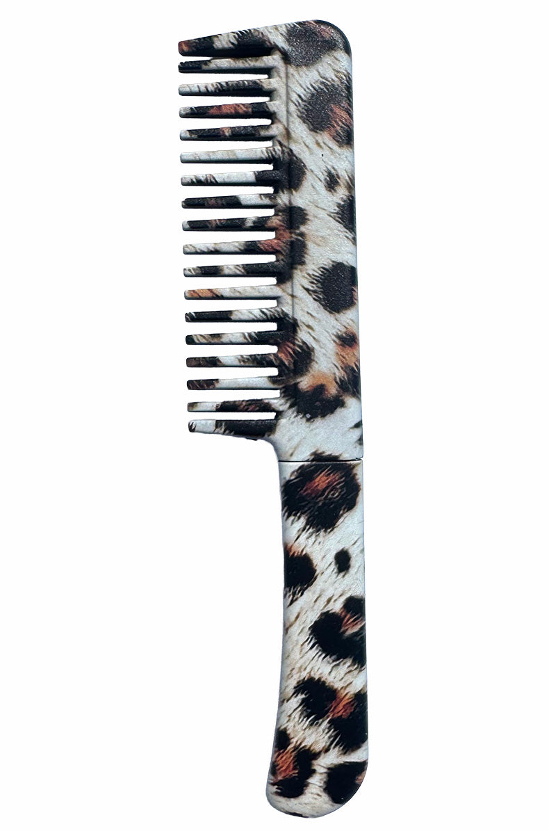 Close-up leopard print pattern texture on plastic comb knife surface