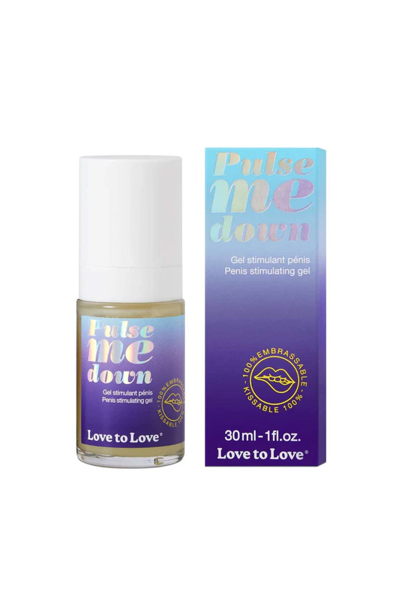 Love to Love Pulse Me Down penis stimulating gel roll-on bottle and box