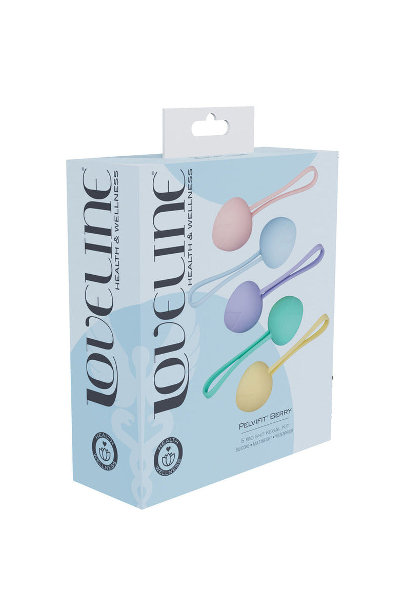 LoveLine Health and Wellness PelviFit Berry box, 5 weight kegel kit, silicone, multiweight, waterproof.
