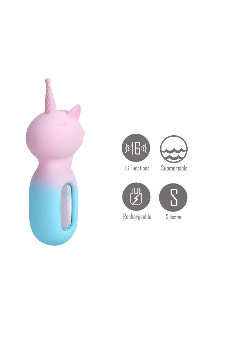 Maia UNIE unicorn wand features: 16 functions, submersible, rechargeable, silicone