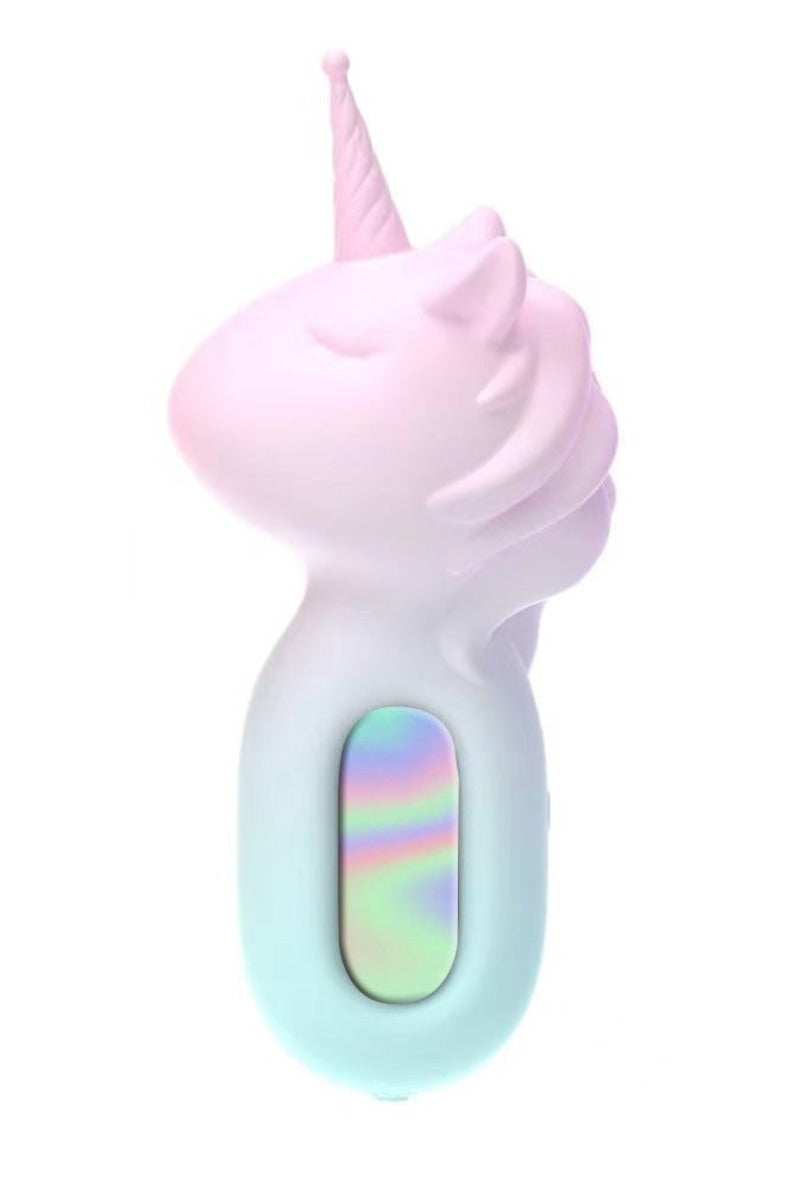 Maia UNIE pink and blue unicorn mini wand vibrator, front view