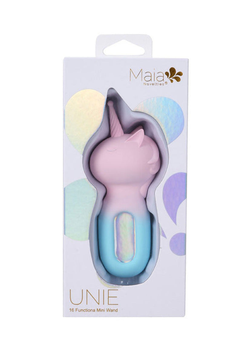 Maia UNIE 16 function unicorn mini wand vibrator retail package
