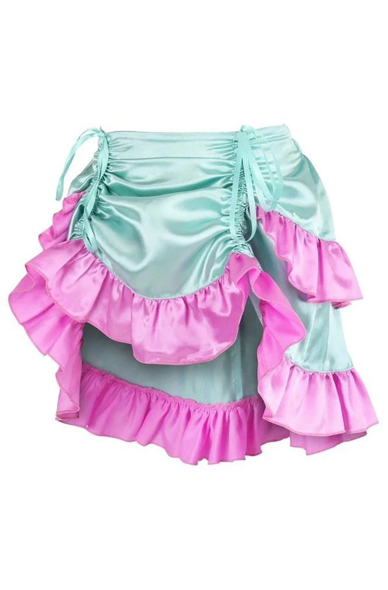 Mint and Pink Satin Ruched Bustle Mini Skirt