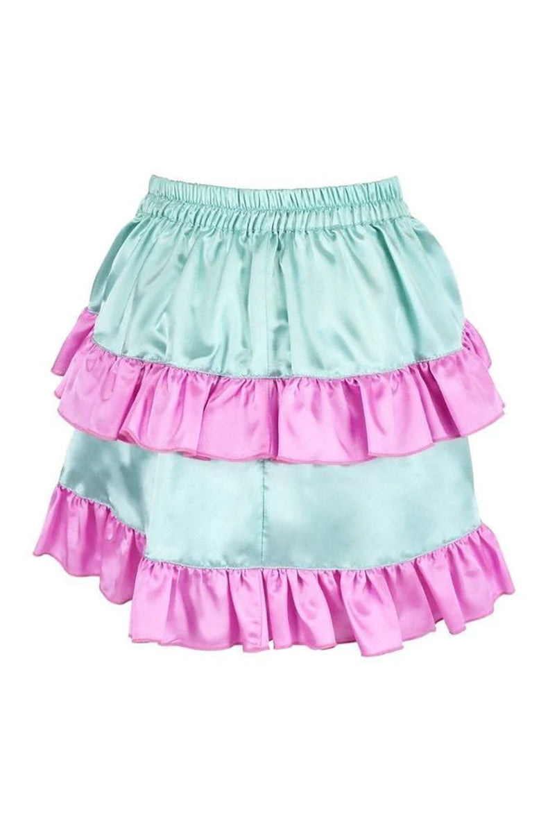 Mint and Pink Satin Ruched Bustle Mini Skirt