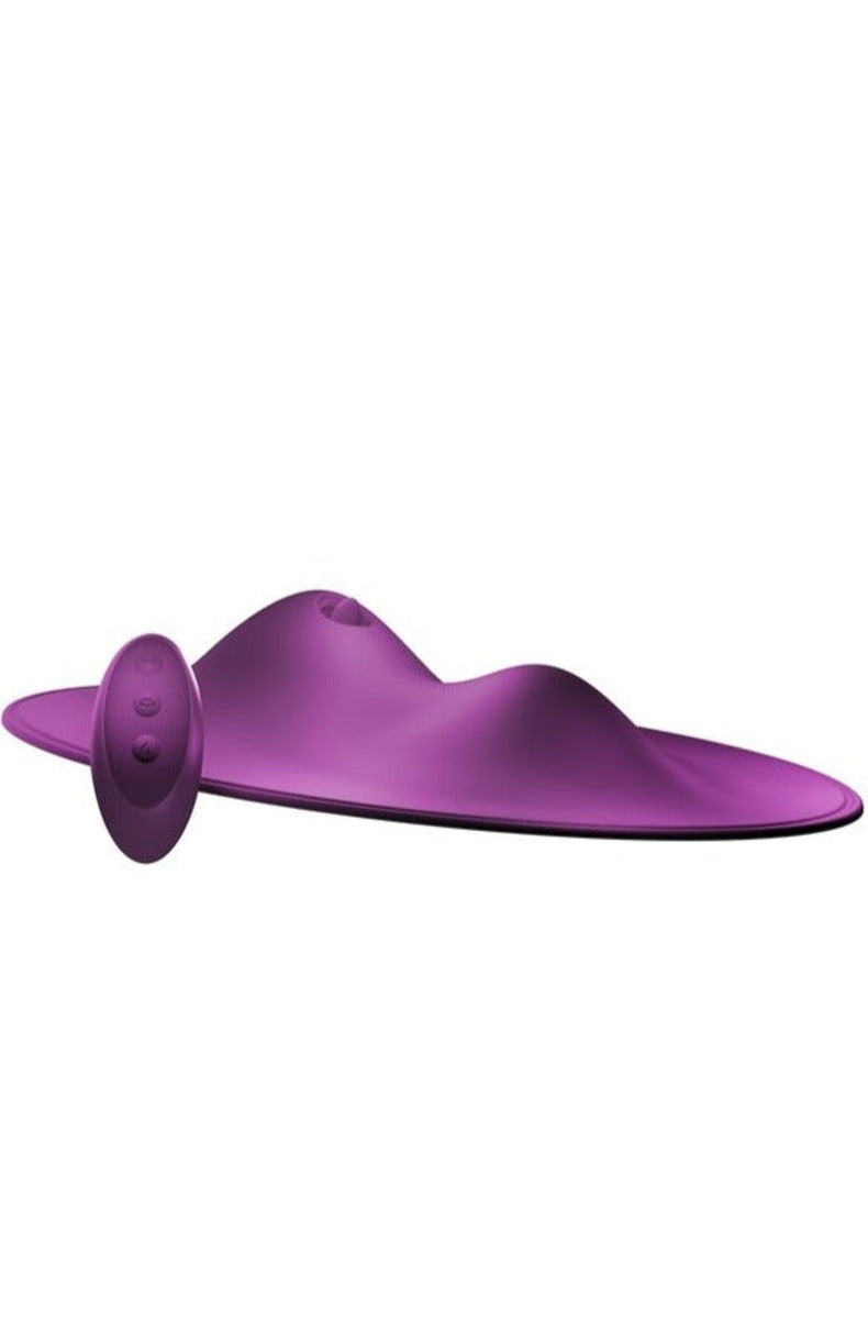 Purple Orion VibePad 2 grinding pad, side view showing tongue opening and controls