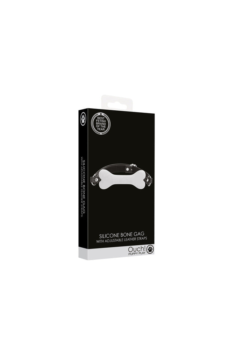 Ouch! Puppy Play Silicone Bone Gag retail box, best fetish brand of the year
