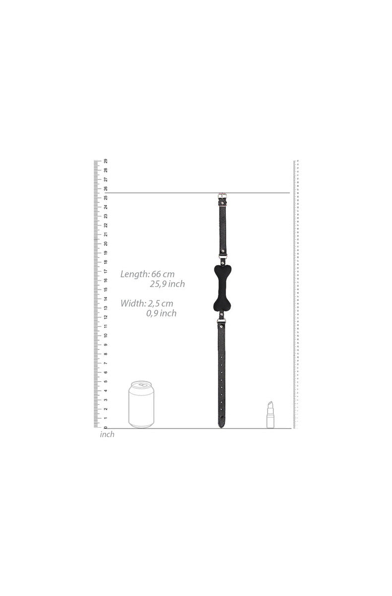 Size chart for the Ouch! Puppy Play bone gag: length 66 cm, 25.9 in, width 2.5 cm, 0.9 in