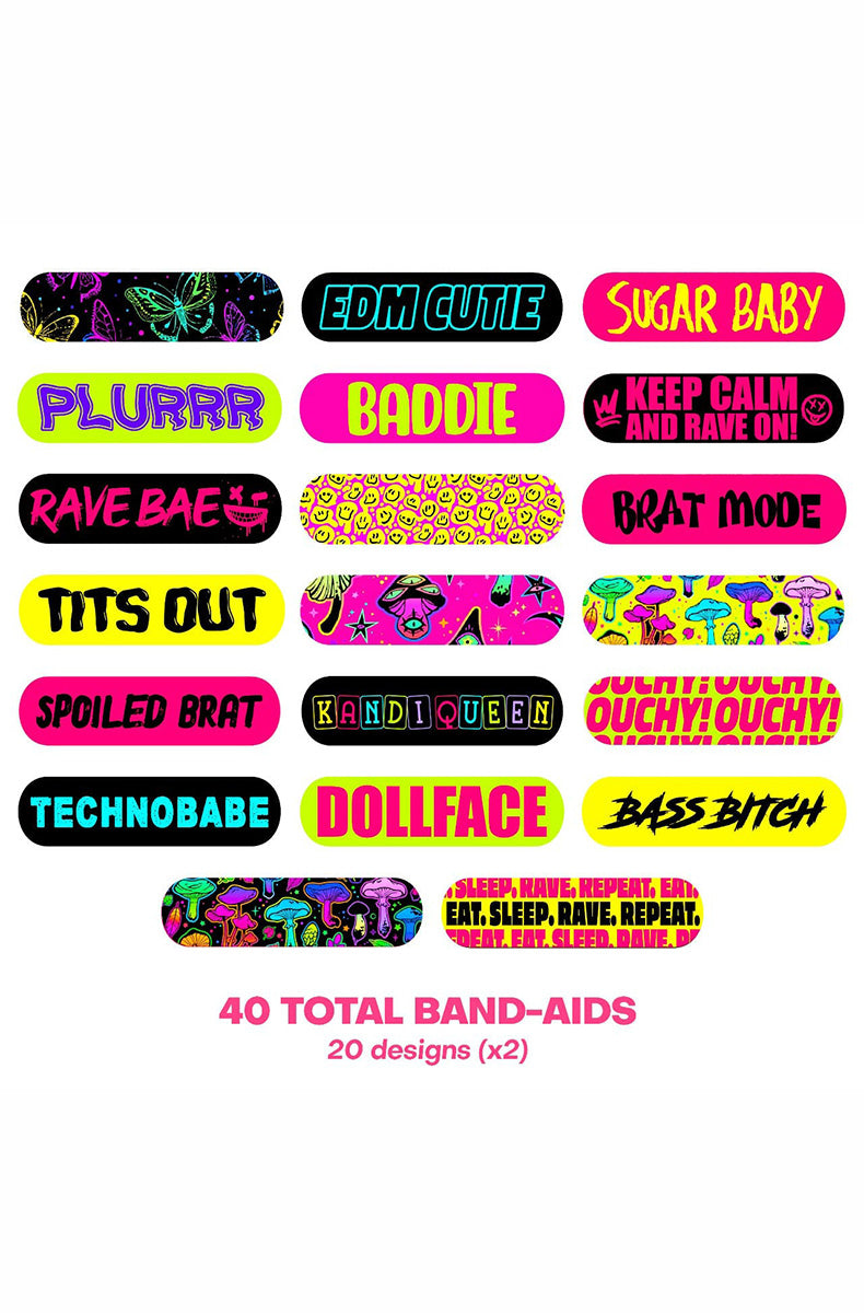 Alternate view of the plur vibes ouchie stix bandages 40 pack rave festival first aid.