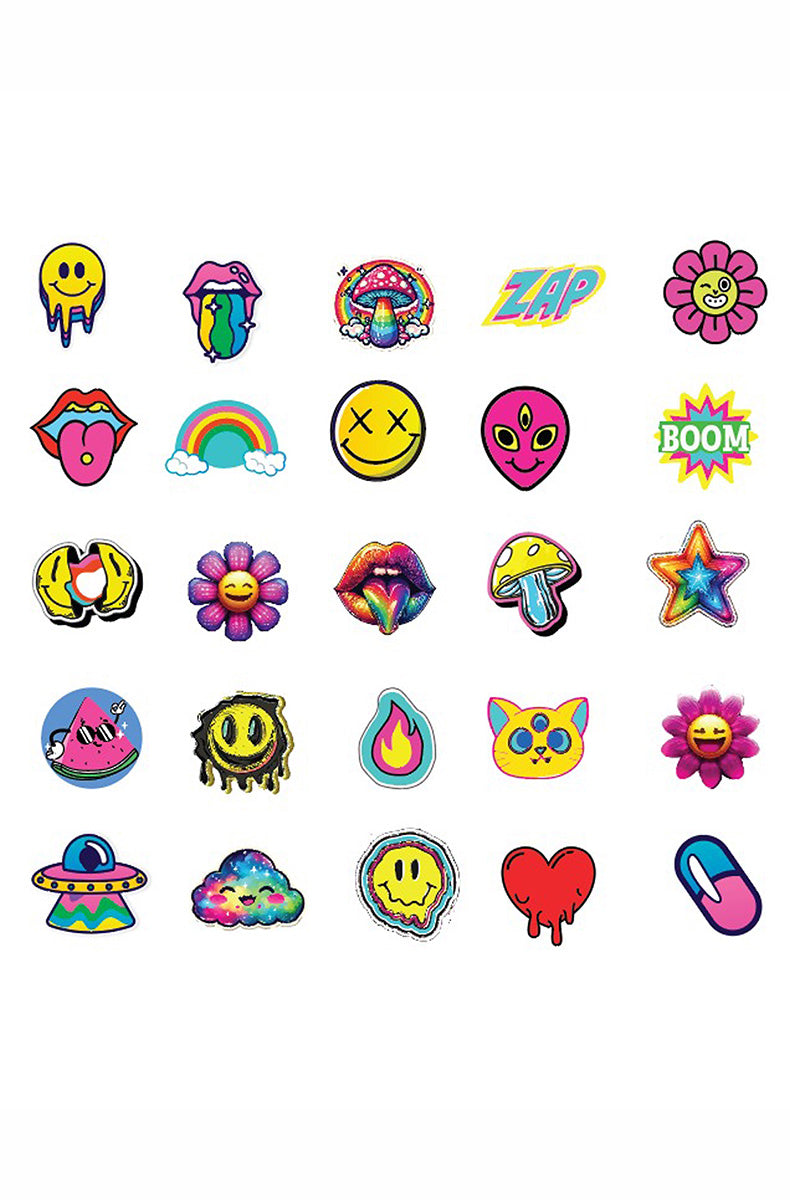 Open Neva Nude hydrocolloid acne patches showing sticker sheet with mushrooms, smileys, hearts, and aliens.
