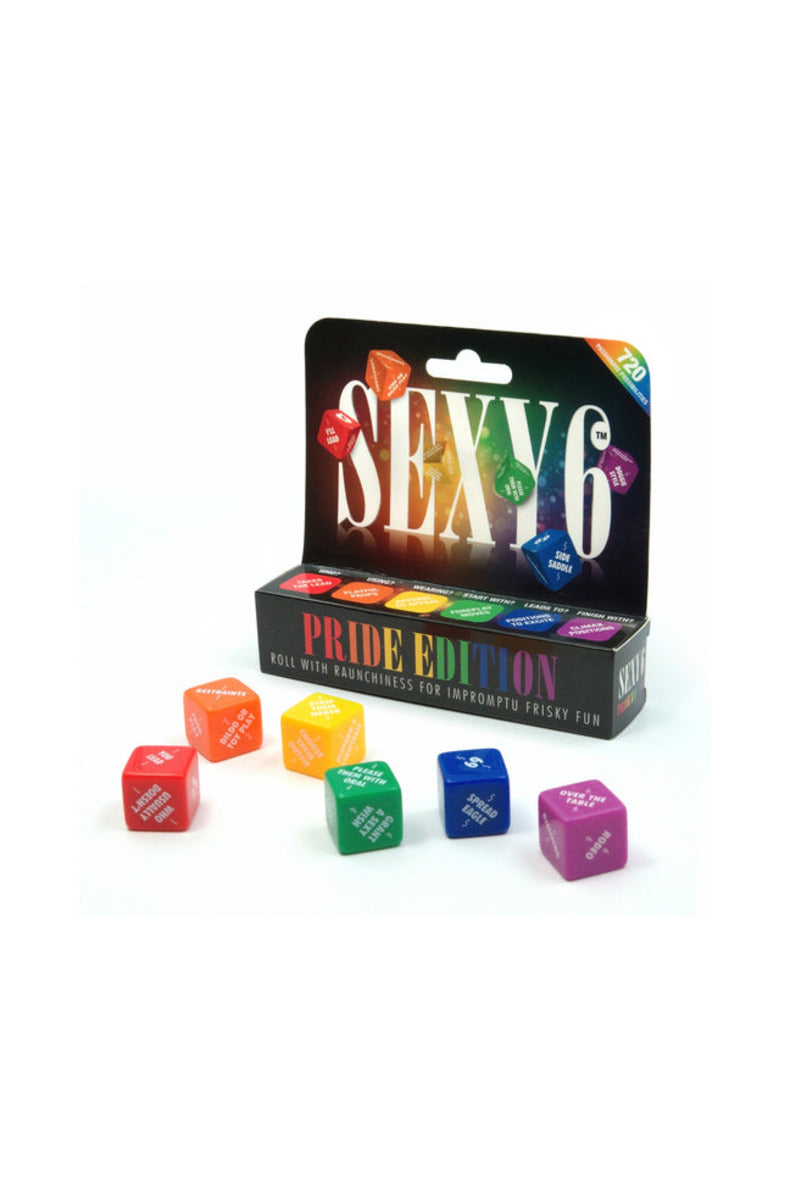 Sexy 6 Dice Game Pride Edition box with rainbow dice