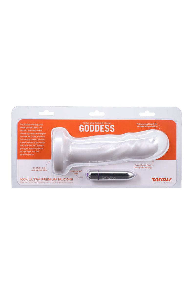 Tantus Goddess pearl white vibrating dildo retail package