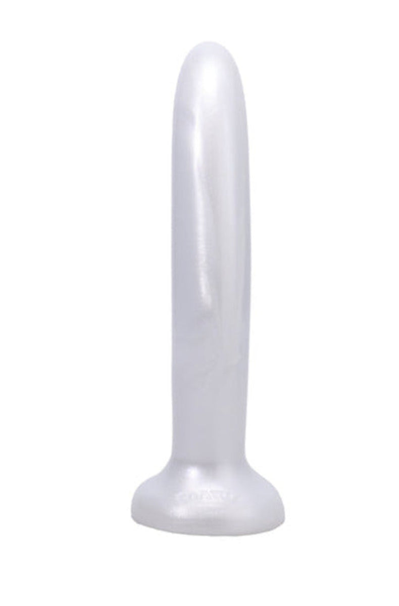 Tantus Leisure pearl white vibrating silicone dildo, angled view