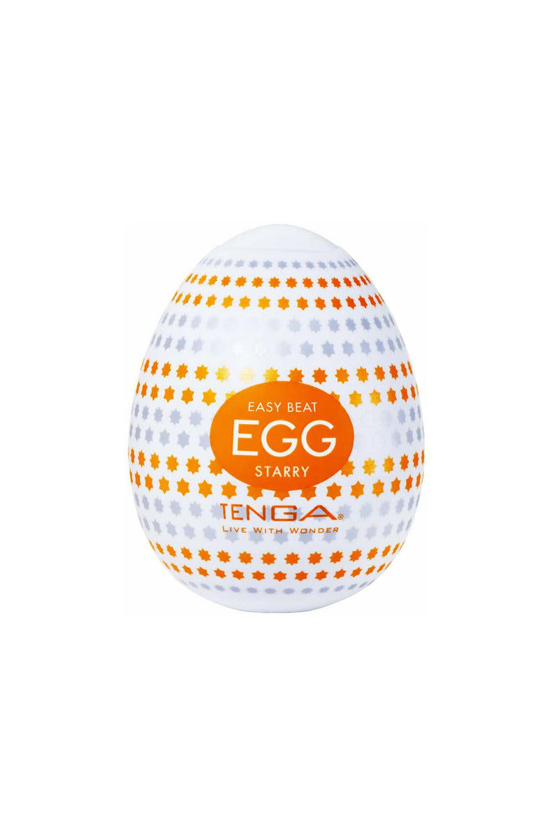 Tenga Egg Starry, white egg case with orange star pattern