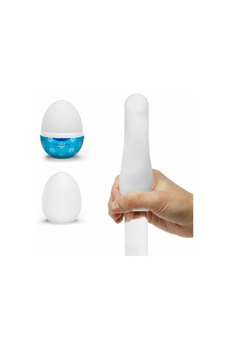 Tenga Egg sleeve stretched over a hand to show how far the material expands